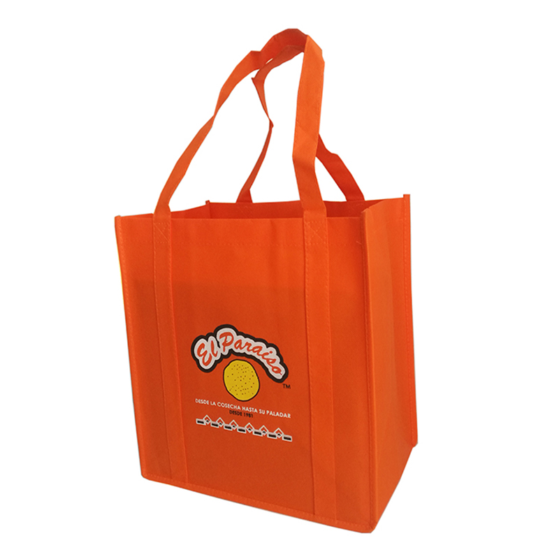 1000pcs/Lot Promotional 100g Thick Bag Reusable Orange Grocery Non Woven Shopping Bag with Long Handle for Shoes Clothing Store