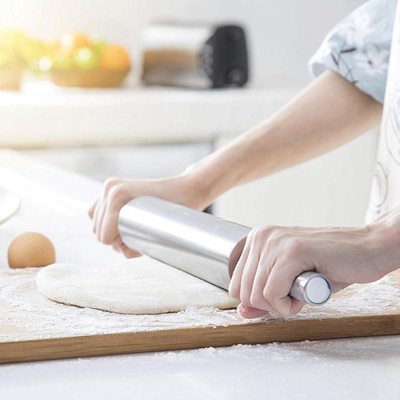 Stainless Steel Rolling Pin Non-stick Pastry Dough Roller Bake Pizza Noodles Dumpling Cookie Pie Making Baking Tool For Kitchen