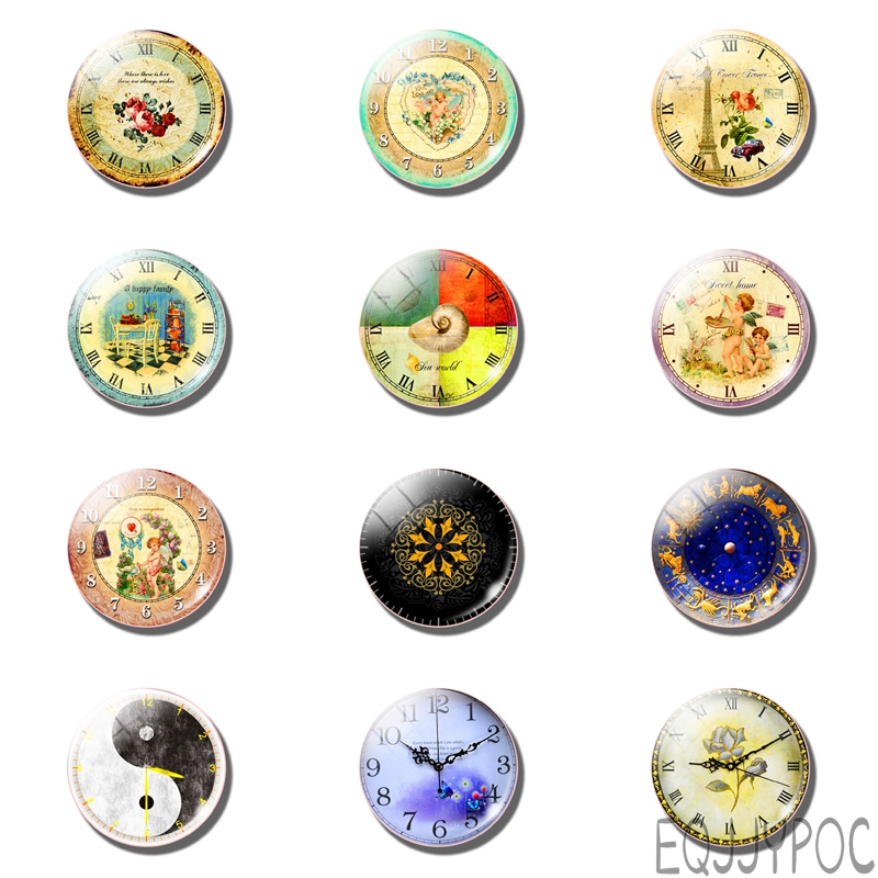 12pcs Clock Picture Fridge Magnets Flower Watch Cartoon 25MM 30MM Glass Cabochon Note Holder Magnetic Refrigerator Stickers