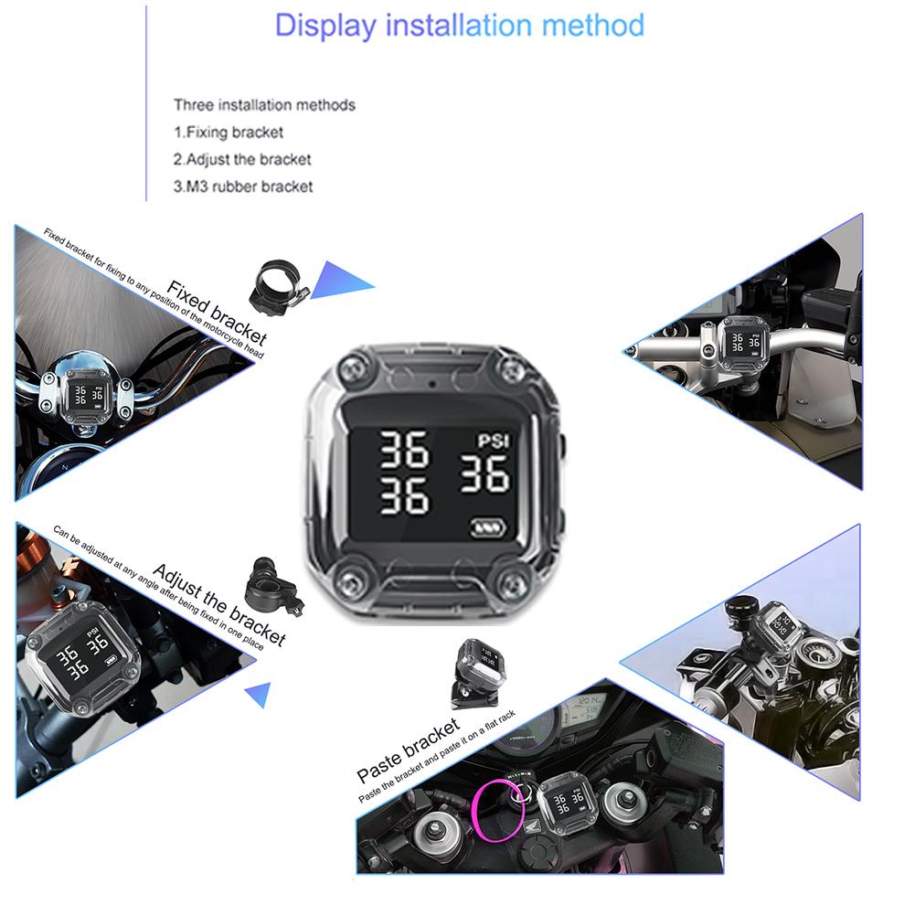 3-Wheel Motorcycle Tire Pressure Monitor USB Fast Charging TPMS Pressure Monitoring System Detector IP67 Waterproof TPMS