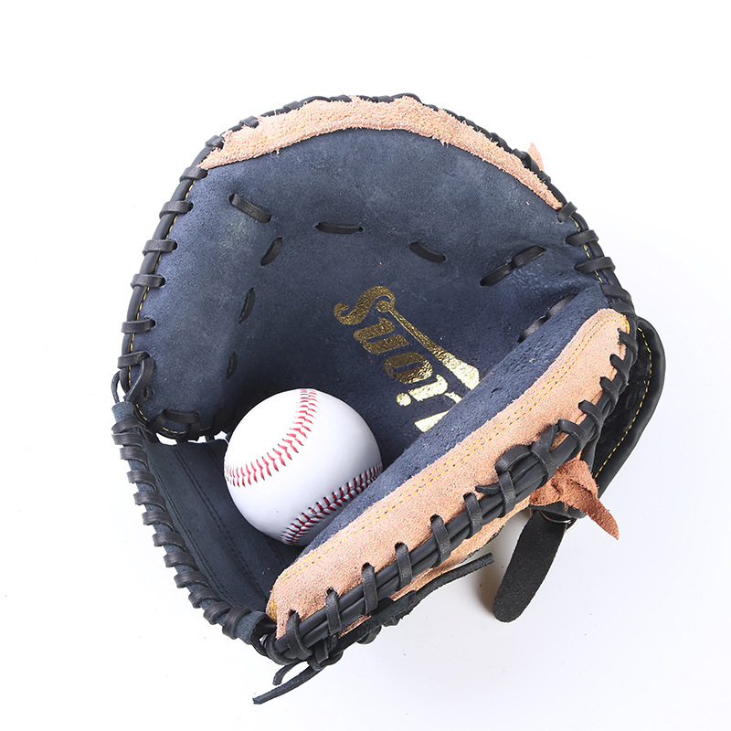 Outdoor Sports Brown Black Leather Baseball Catcher Glove Softball Practice Equipment Size 12.5 Left Hand for Adult Training