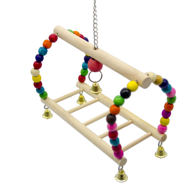 Parrots Toys Bird Swing Exercise Climbing Hanging Colorful Beads Ladder Bridge Wooden Pet Parrot Macaw Hammock Birds Supplies