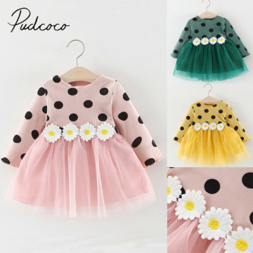 2019 Baby Spring Autumn Clothing Baby Girls Dress Kids Girl Long Sleeve Clothing Party Wedding Infant Dresses Polka Dots Gown