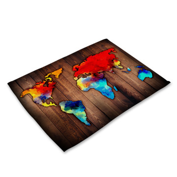 World Map Kitchen Placemat Coaster Dining Table Mats Cotton Linen Pad Bowl Cup Mat 42*32cm Home Decor