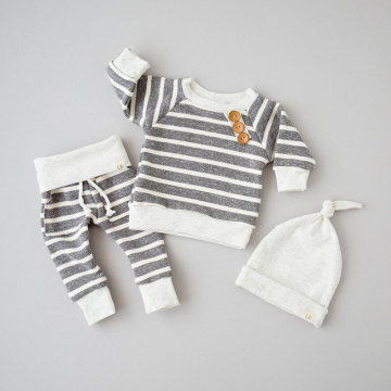 New Winter Set Baby Newborn Baby Boy Girl Clothes Stripe Pullover Tops Pants Hat Clothes 3pcs Outfits Set Vetement Enfant Fille