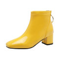 ZawsThia 2020 patent PU leather winter yellow white pink red woman ankle boots square med heels women martin boots size 33-51