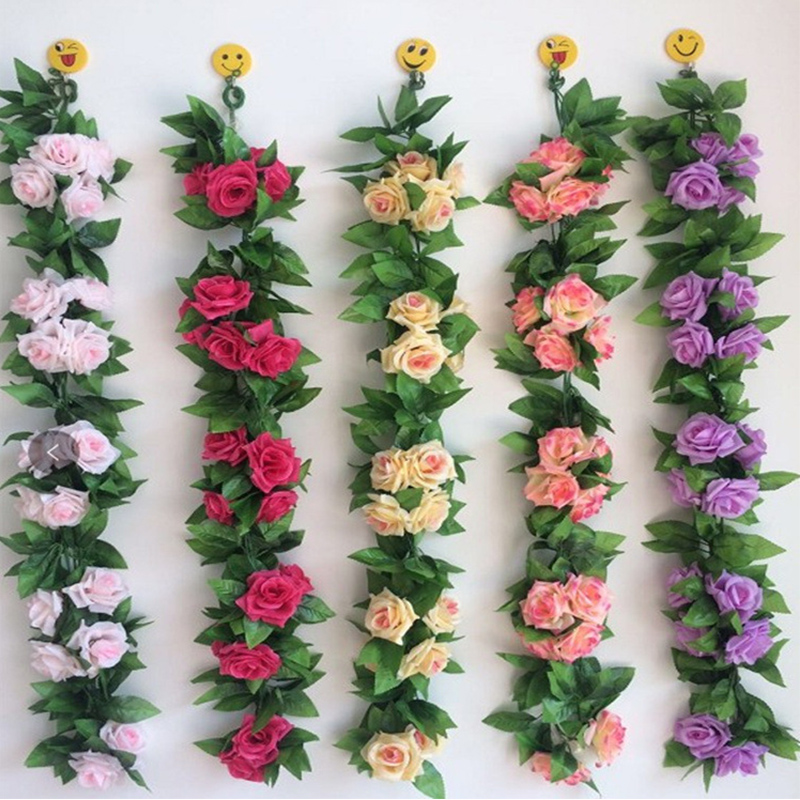 230cm/ 91in Simulation Silk Rose Wedding Decorations Artificial Flowers Arch Decor Lvy Vine Green Leaves Garland Wall A4344