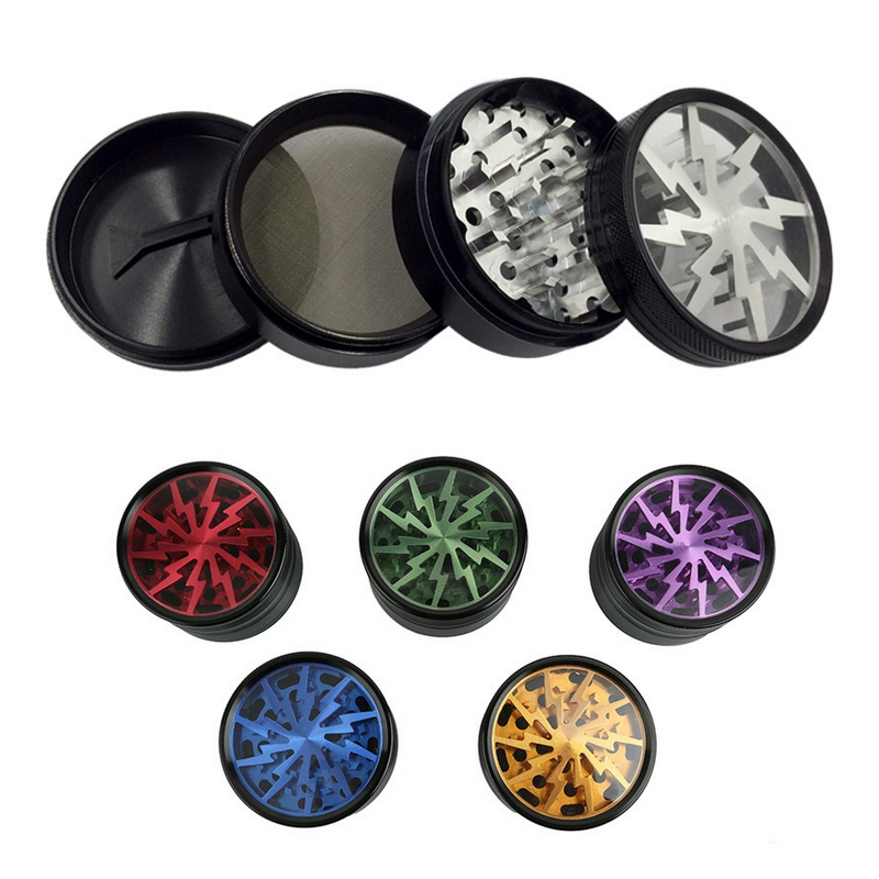 63mm 4 Layers Lightning Haped Smoking Weed Herb Grinders Tobacco Cigarette Crusher Shredder Dry Pipe And Accessories High Qualit