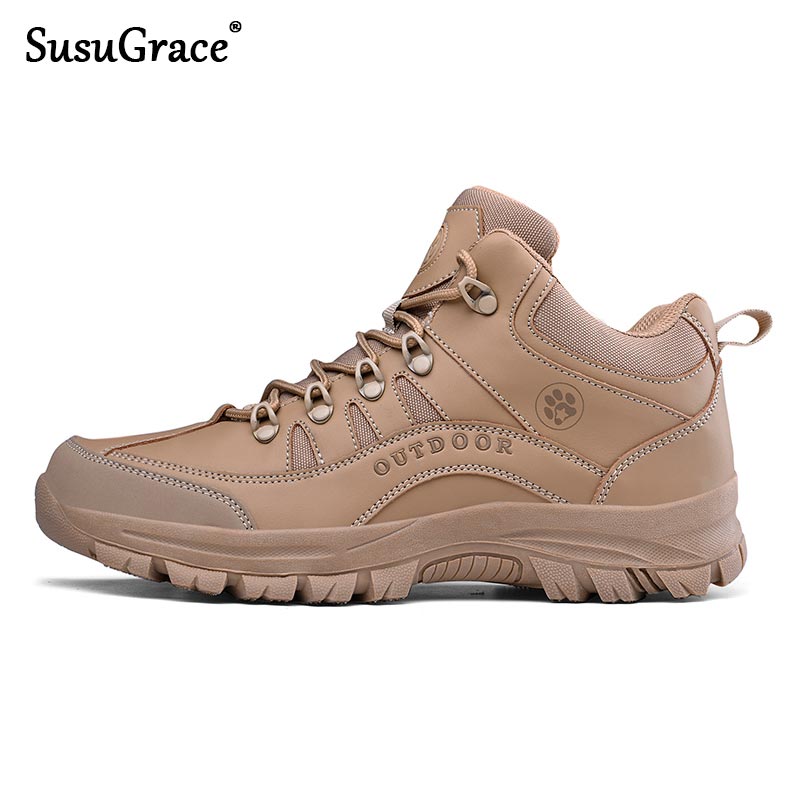 SusuGrace New Men's High-top Hiking Shoes Quality Spring Lace-up Male Sneakers Autumn Outdoor Breathable Non-slip Sport Footwear