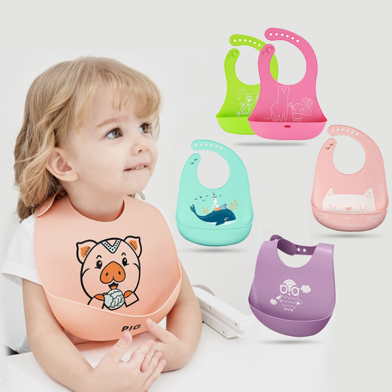 2020New Baby Bib Adjustable Different styles Animal Picture Waterproof Saliva Dripping Bib Soft Edible Silicone As For Kids Gift