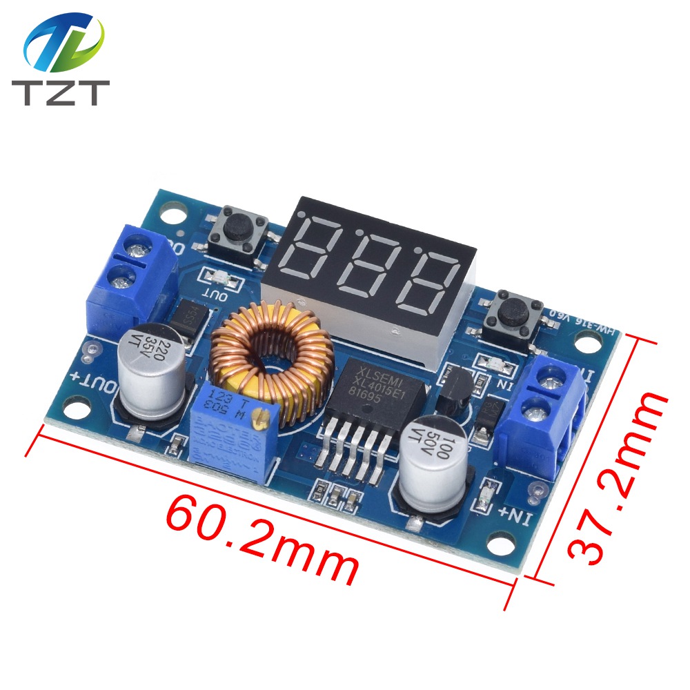 XL4015 High power 5A 75W DC-DC Adjustable Step-down Charger Module Step Down Buck Converter LED Driver with Red Voltmeter