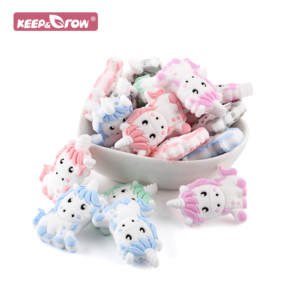 Unicorn Silicone Baby Beads 5/20/50/100pcs Cartoon Animal DIY Pacifier Dummy Sensory Jewelry Gift Toy Accessories Teething Pearl