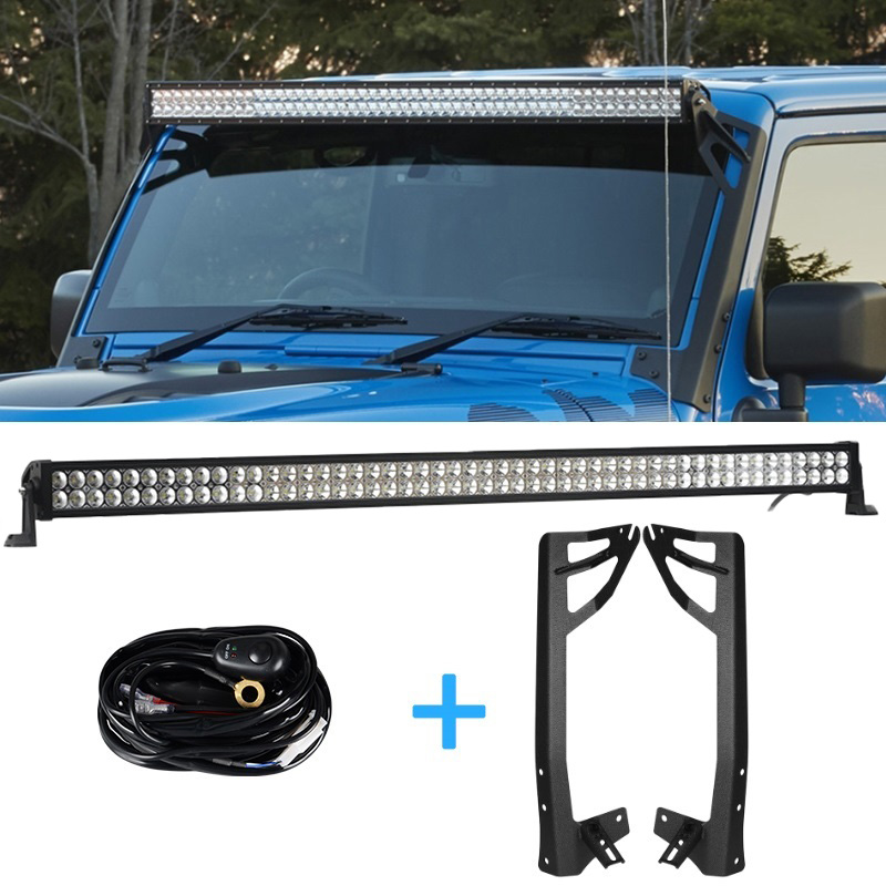 300W 52 Inch Offroad LED Light Bar DRL + Mounting Bracket + Wiring Harness for Jeep Wrangler JK 2007-2017 Headlight Fog Light
