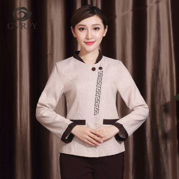 High Quality Hotel Waiter Workwear Uniforms Long Sleeve House-keeping Cleaning Service Women Traditional Drop Ship Waiter Jacket