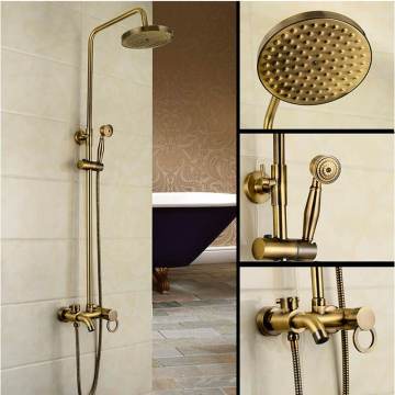 Classic Luxury Style Rainfall Shower Set Antique Bronze Bath Faucets with Shower Head Hand Shower Copper Wall Mounted Mixer Tap