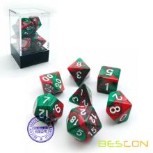 Bescon Christmas Gemini Polyhedral Dice Set, Two-tone RPG Dice Set of 7 d4 d6 d8 d10 d12 d20 d% Brick Box Pack