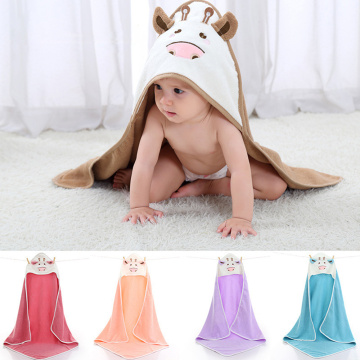 Cotton Baby Bath Towel 32-Strand Children'S Hooded Bath Towel Cow Embroidered Toddler Infant Baby Blanket With Cape Bathrobe