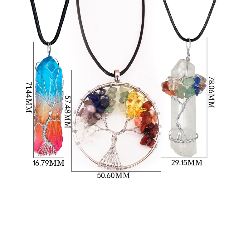 3 pair pendant necklaces tree of life copper wire wound natural quartz aura Healing Crystal Point chakra Jewelry Gift