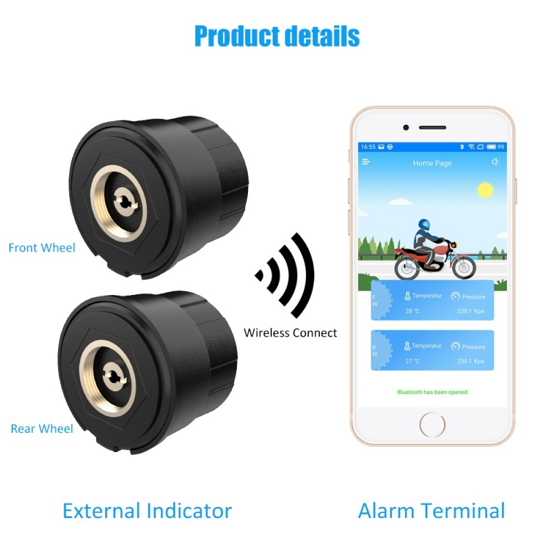Motorcycle Bluetooth Tire Pressure Monitoring System TPMS Mobile Phone APP Detection High Sensitivity External Sensor