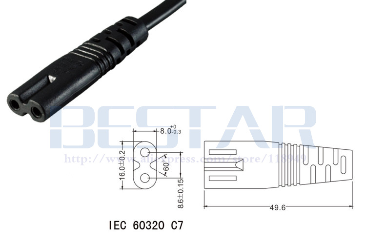 NEMA 1-15P 2pin male plug to IEC 320 C7 IEC320 short AC Power cable cord 20CM For AC Adapter Laptop Notebook