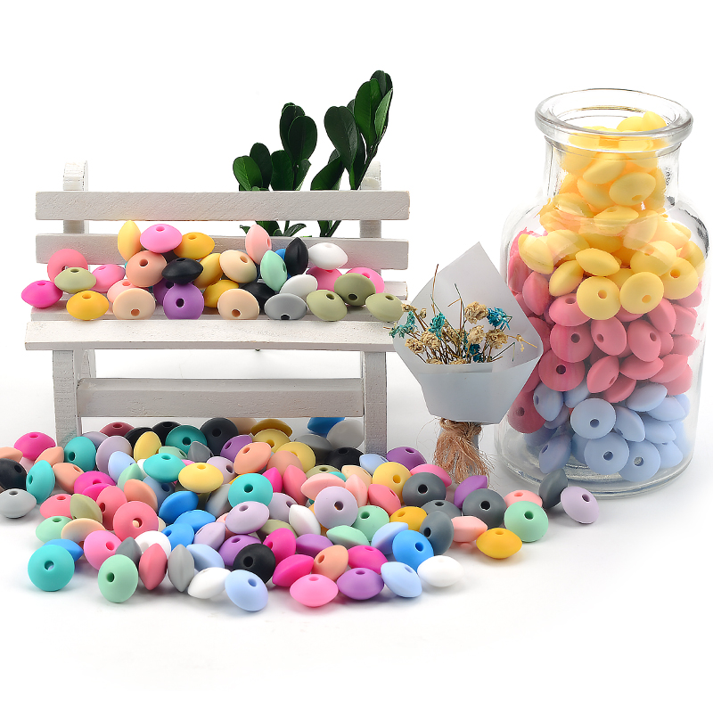 50pcs/lot 12mm Silicone lentil Beads Silicone BPA Free DIY Charms Newborn Nursing Accessory Teething Necklace Teething Toy