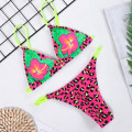 Women's Sexy Bikini Swimsuit Ladies Leopard Print Fluorescent Color Split Bikini Beachwear Push-up Swimwear Swimwear#50