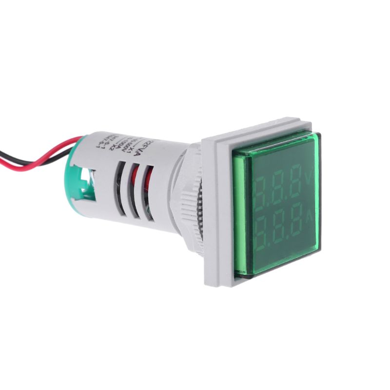 Square LED Digital Voltmeter Ammeter 22mm Signal Lights Volt Voltage Ampere Current Meter Indicator Tester Measuring AC 60-500V