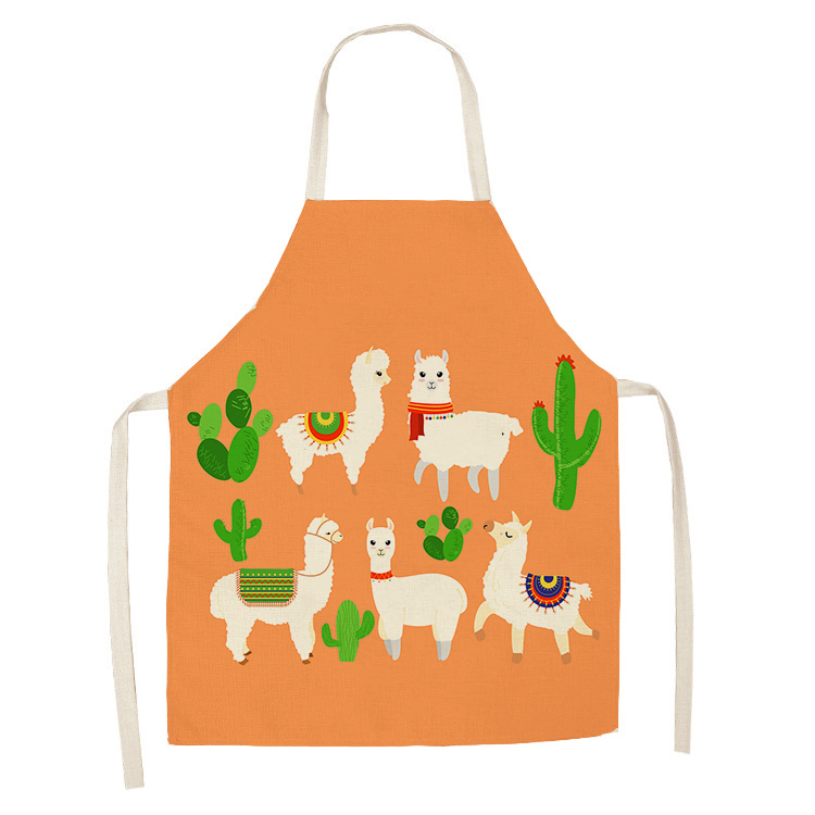 Cute Alpaca Cactus PrintedCotton Linen Sleeveless Aprons Kitchen Women Pinafore Home Cooking Baking Waist Bib 55*68cm