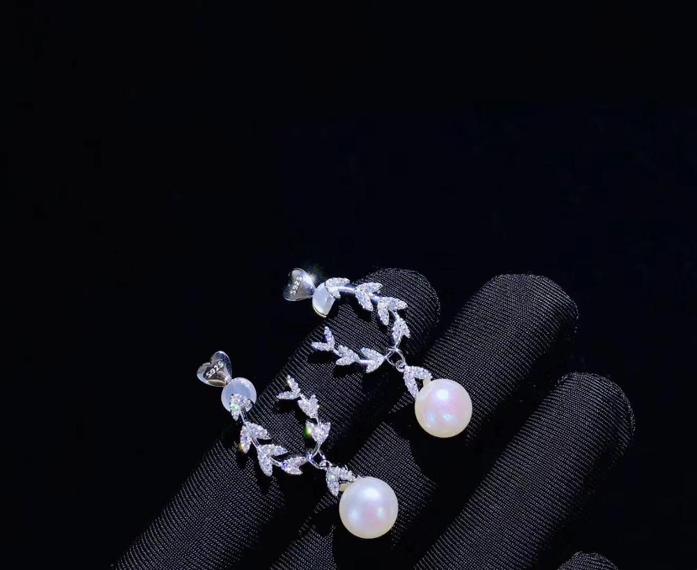 natural fresh water pearl drop earring 925 sterling silver with leaf fine women jewelry free shipping olive branch