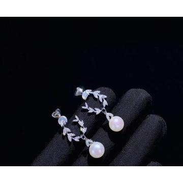 natural fresh water pearl drop earring 925 sterling silver with leaf fine women jewelry free shipping olive branch