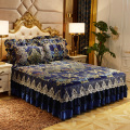 Luxury Blue Pink Purple European Printing Soft Flannel Fleece Velvet Lace Bed Skirt Bed Sheet Bed Cover Pillowcases Bedding Set