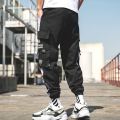 Hip Hop Ribbons Cargo Pants Men Joggers Pants Mens Streetwear Military Pants 2020 Fashion Male Elastic Waist Pant Cotton Black