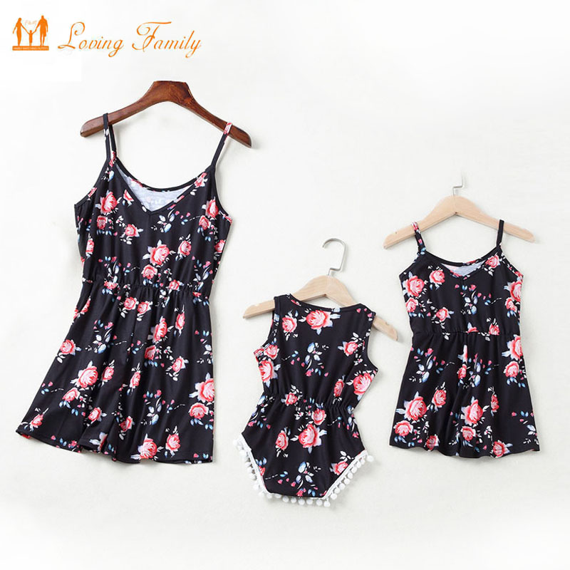 Mother Daughter Dresses Family Look Mommy And Me Clothes Flower Mum Mama And Women Baby Girls Rompers Family Matching Outfits