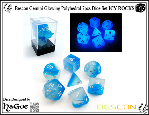 Bescon Gemini Glowing Polyhedral 7pcs Dice Set ICY ROCKS-2