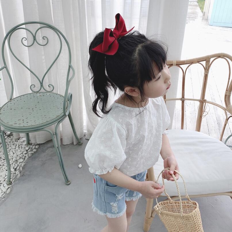 Summer Girls White Blouse Puff Short Sleeve Cotton Toddler Baby Girl Blouse Shirts Kids Shirt Girl Tops Blouses Children Clothes