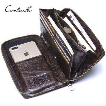 Genuine Leather Men Clutch Wallet Brand Male Card Holder Long Zipper Around Travel Purse With Passport Holder 6.5