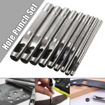 New 9pcs Metal Hollow Hole Metal Leather Punch Set Belt Cutter Craft Hollow Punch PuncherDIY Professional DIY Tool 2mm-10mm