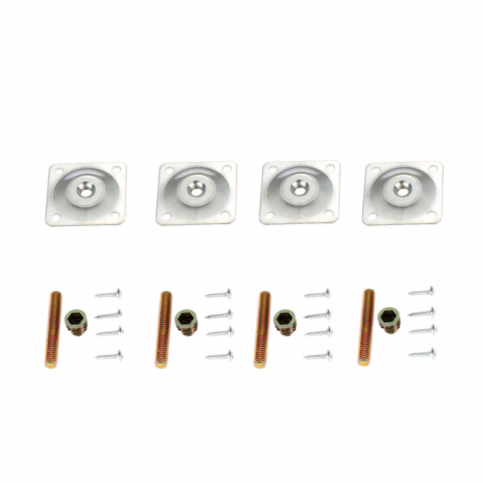DRELD 4Sets Iron Furniture Leg Mounting Plates 48x48mm Soft Table Chair Feet Attachment Plates with Hanger Bolts Screws Adapters
