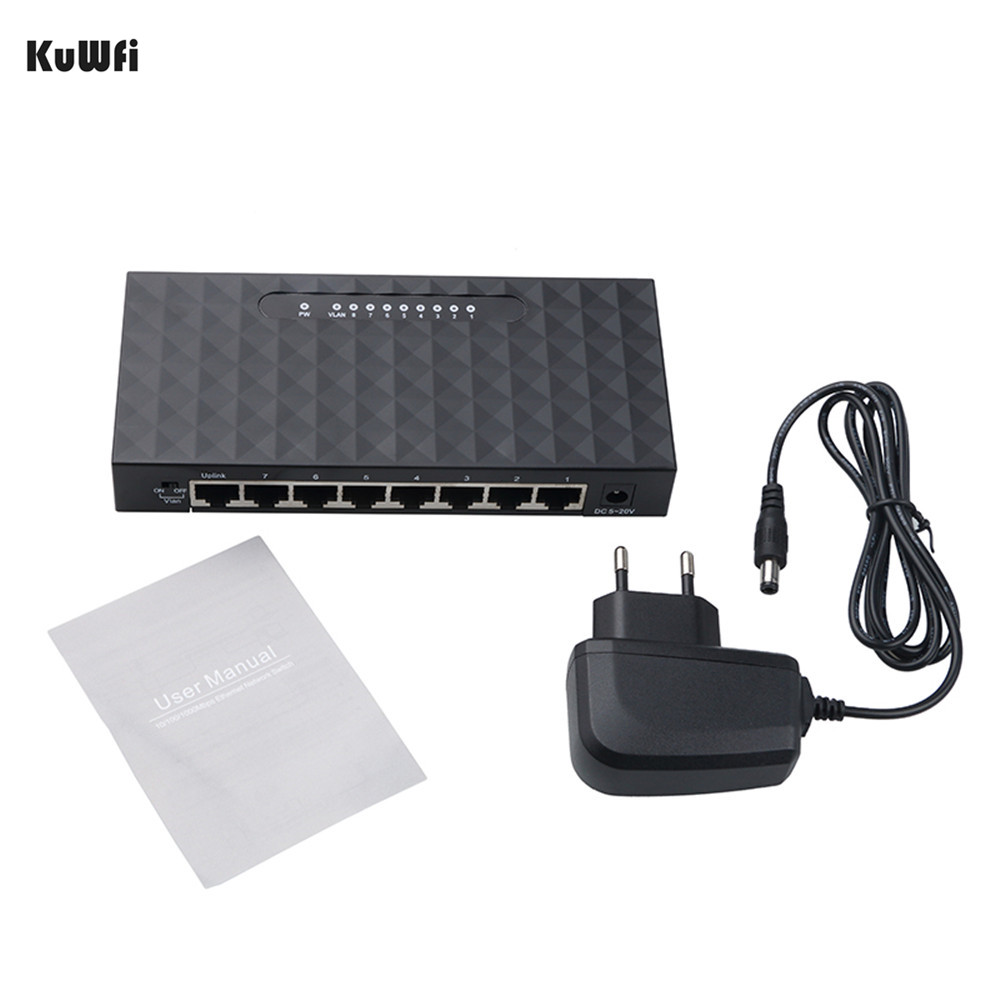 KuWFi 8Port Gigabit Switch Ethernet Smart Switcher High Performance1000Mbps Ethernet Network Switch RJ45 Hub Internet Splitter