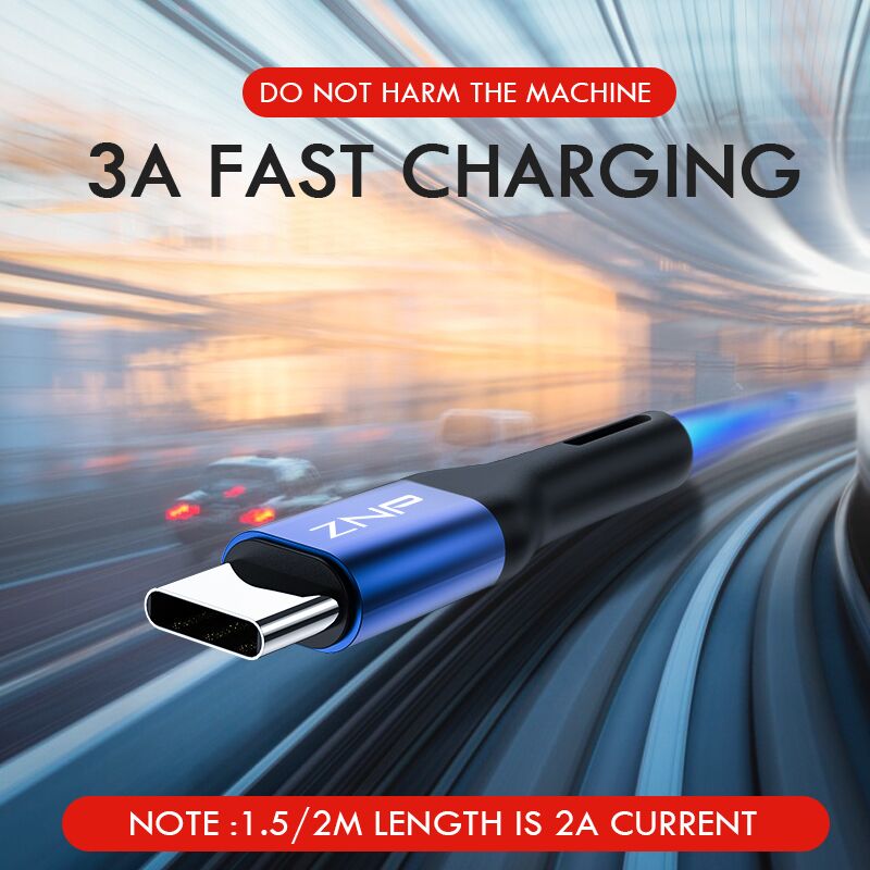 ZNP USB Type C Cable For Samsung S20 S10 Huawei P30 P40 Pro Fast Charge Type-C Micro Mobile Phone Charging Micro USB C Cable