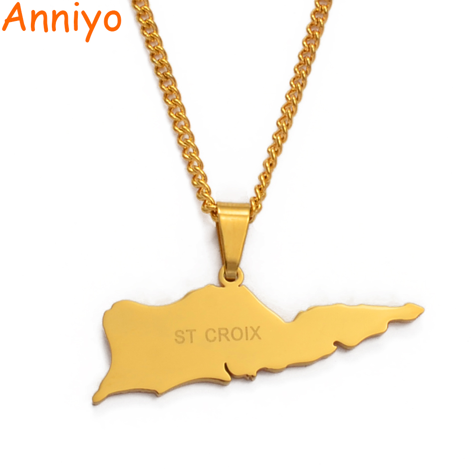 Anniyo Map of ST. CROIX Pendants Necklace 50cm Chain for Women/Girls Saint Croix Jewelry Maps #012721