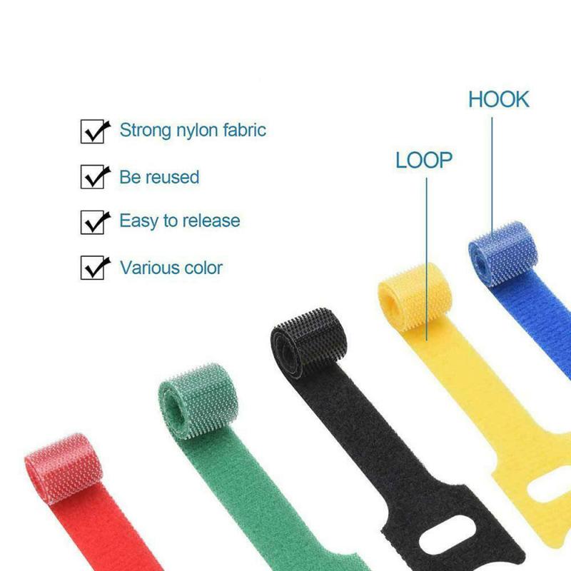 50pcs/set Adhesive Loop Hook Nylon Hook and Loop Strap Cable Ties Reusable Wire Organizer Self Adhesive Clip Holder Ties Strap