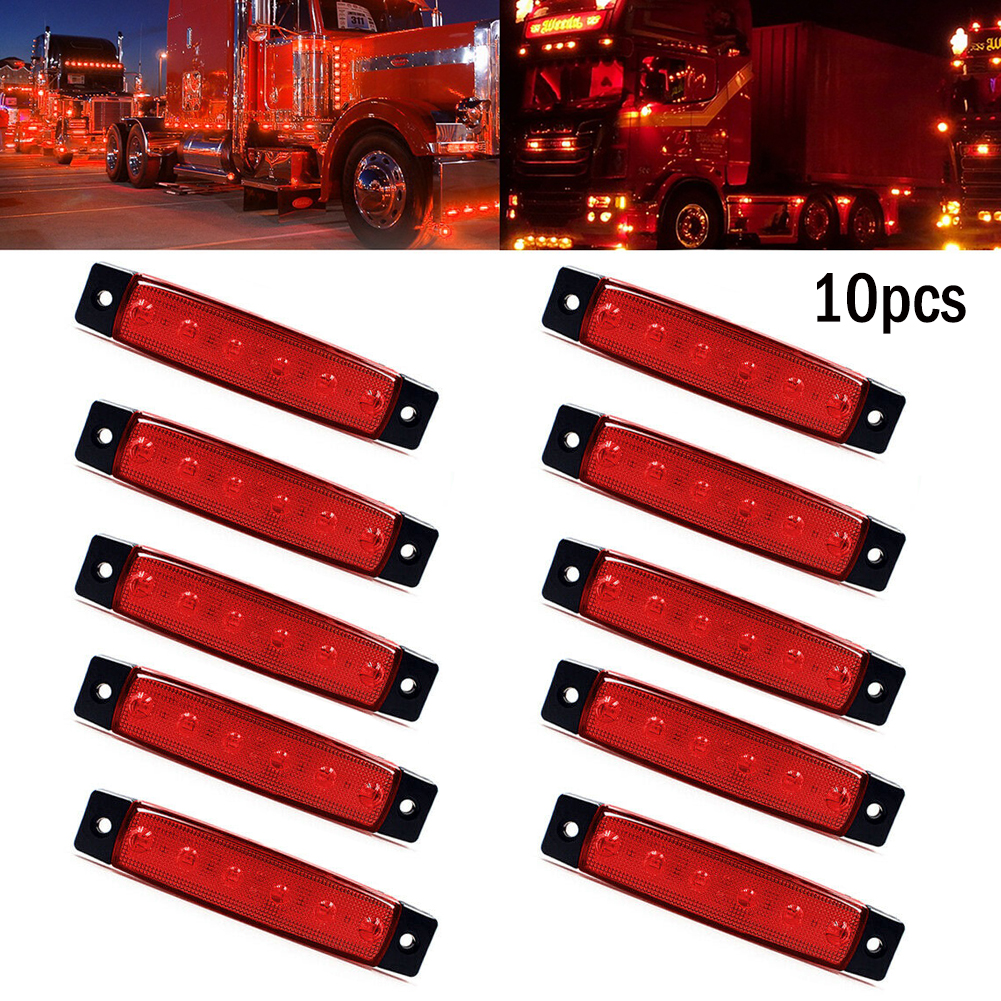 10PCS 24V 6 LED Car Truck Trailer Side Marker Indicators Lights Clearence Light LED Warning Rear Side Lamp Red Color Light