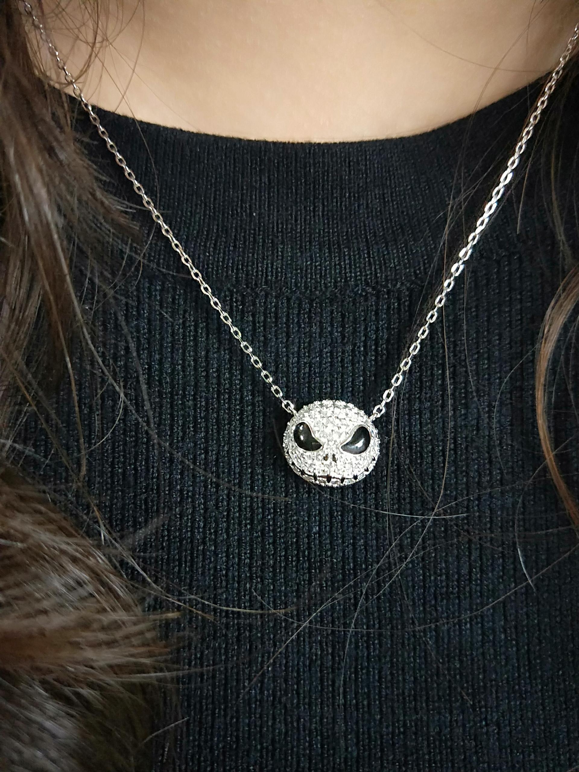 Hanreshe Nightmare before Christmas Skull Necklace Pendant Chain Punk Crystal Jewelry Pumpkin Jack Enamel Black Necklace