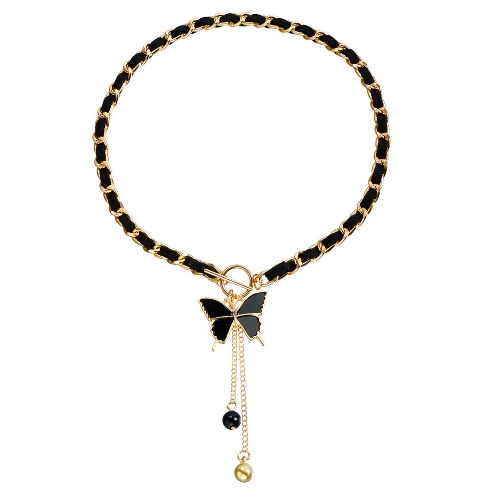 Fashion velvet choker necklace tiny tassel black necklace Star Charms Black Velvet Wrapped Gold Chain Choker & Tassel Necklace
