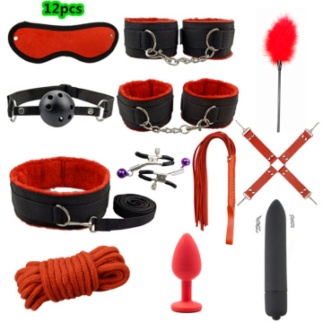 Adults Toys Stimulate Bondage Restraints Leather Plush BDSM Sex Handcuffs Whip Metal Anal Plug Erotic Sex Toys For Women Couples