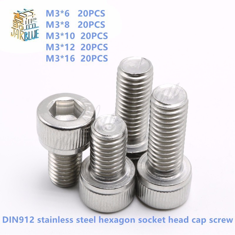 100PC Metric thread M3*6,8,10,12,16 stainless steel hexagon socket head cap screw,DIN912