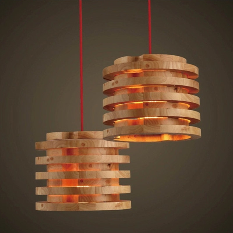 26cm Round multi layer carving Northern Europe Wooden Lamp Vintage Restaurant Cafe Solid Wood Pendant Lights With Blub for Free