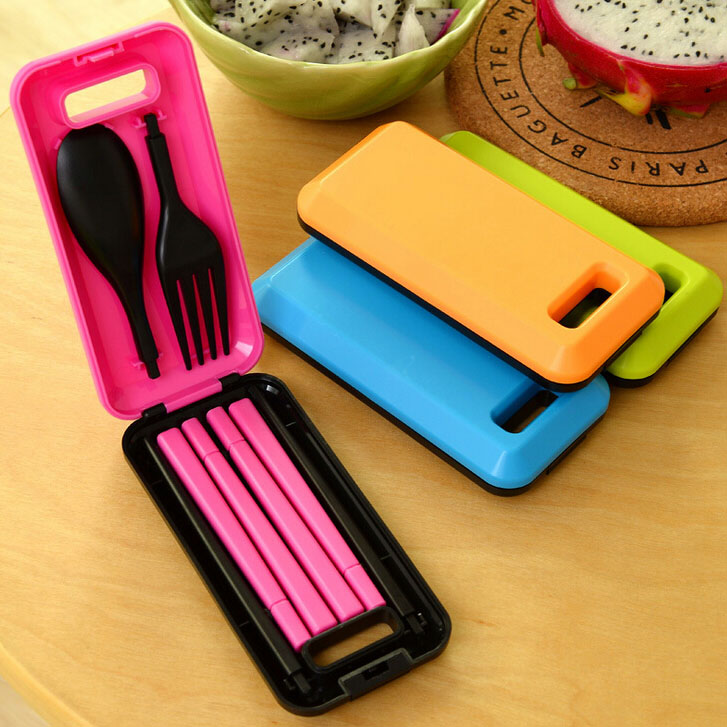 Separable Travel Portable Folding Spoon Fork Chopsticks Plastic Cutlery Set Tableware Dinnerware Set