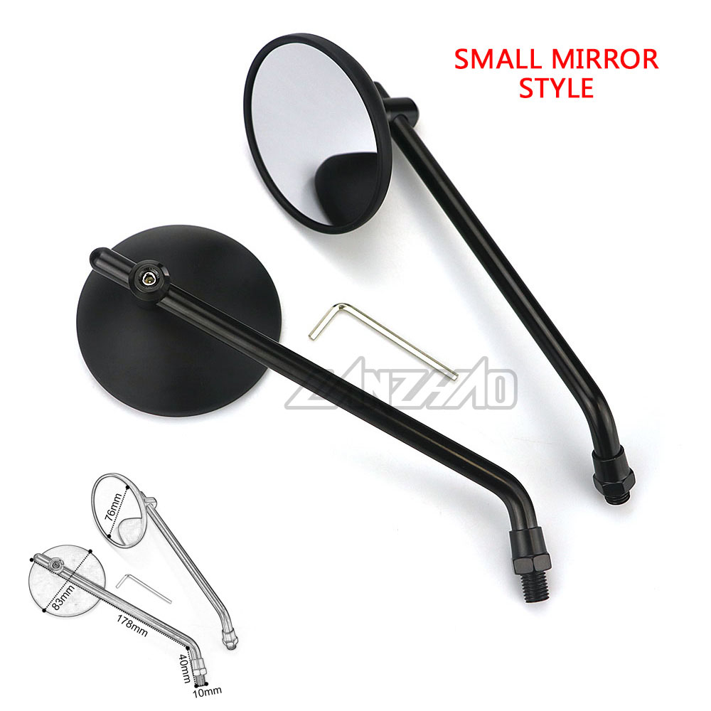 Black Motorcycle Retro Round Convex Rear View Mirrors 10mm Clear Glass Mirro for Harley Honda Piaggio Chopper Cruiser Cafe Racer